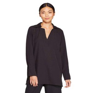 PROLOGUE Deep-V Long Sleeve Exaggerated Collar Tunic in Black (Medium)